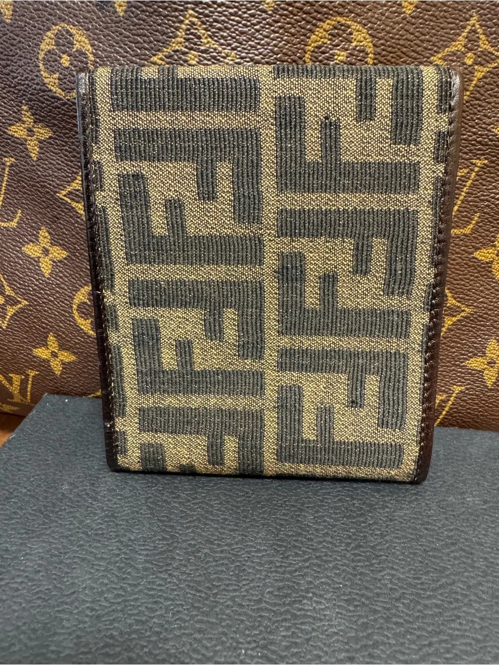 Fendi Brown and Black FF Canvas Bifold Wallet with Gold Accents